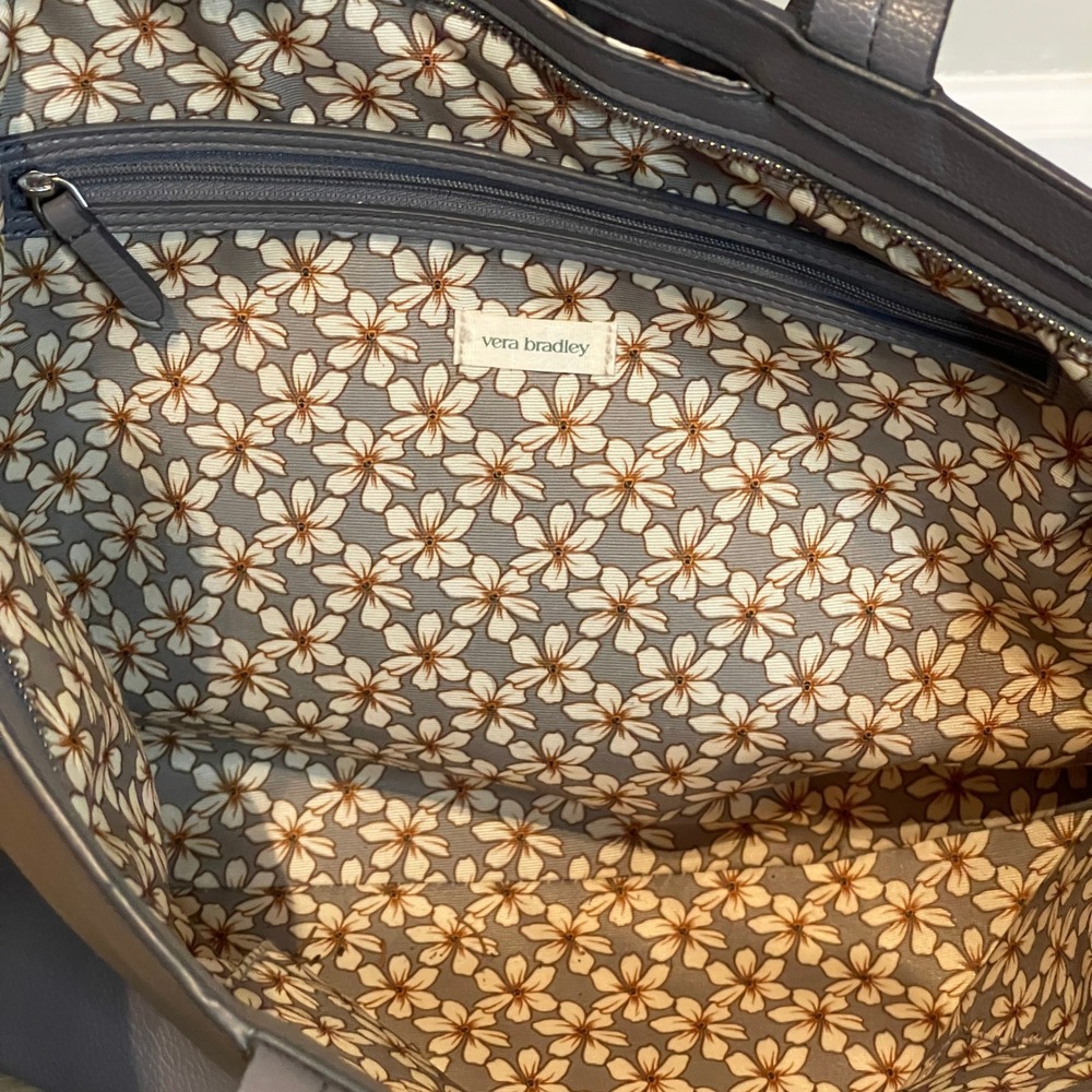 Vera Bradley East West Tote Bag Gray Floral Interior Work Travel Everyday‎ - Picture 6 of 13